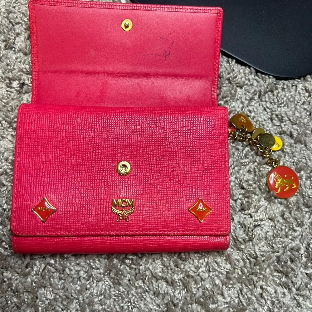 MCM Tri fold Pink Wallet with Gold Details - Picture 7 of 17